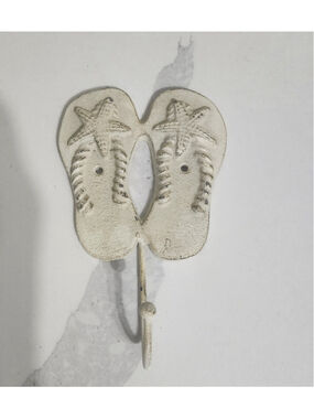 Cast Iron Flip Flop Wall Hook White Distressed Starfish Beach Decor